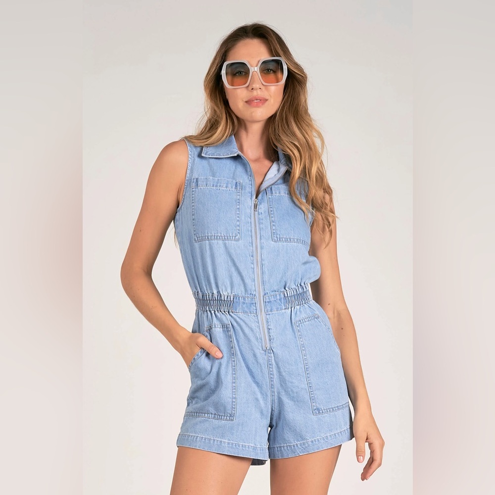 NEW Elan Denim Sleeveless Shorts Romper